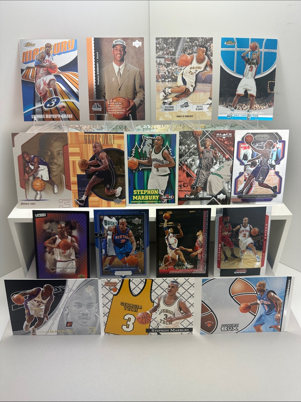 3 Stephon Marbury rookies lot of 16 (Georgia Tech, T-Wolves, Suns, Nets, Knicks)